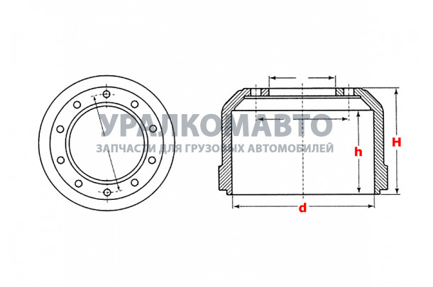 Барабан тормозной задний D=410 H=285 h=230 